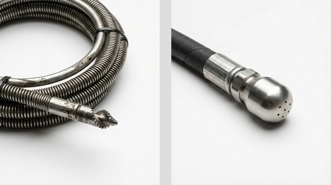 Drain snake cable and hydro jetting nozzle used for drain cleaning in Tryon, NE
