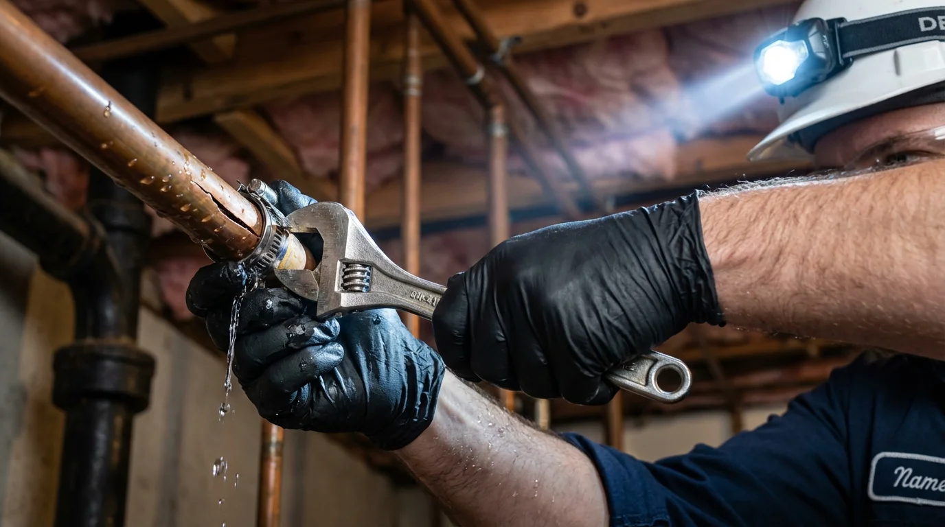 Emergency pipe clamp repair being performed by a Johns Plumbing LLC plumber in Tryon