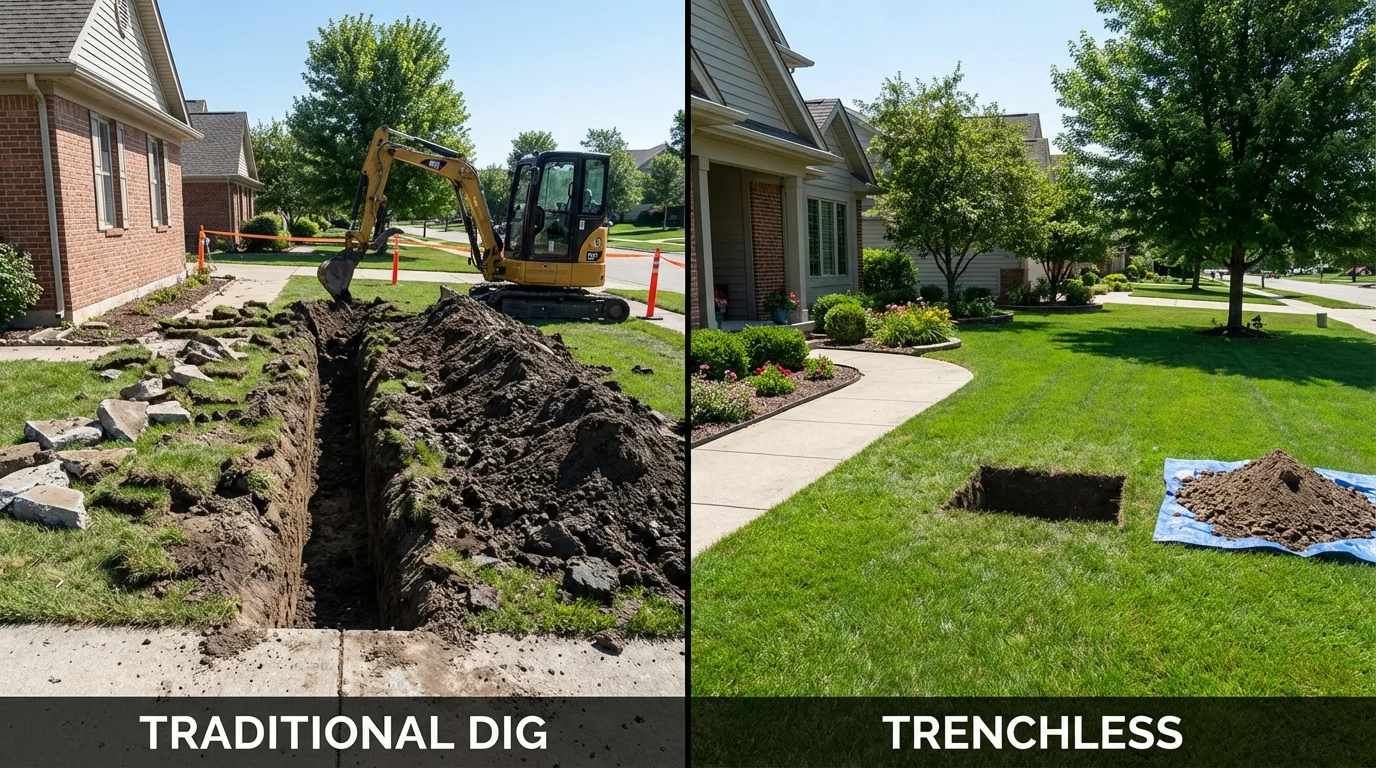 Trenchless sewer repair with minimal yard damage versus traditional excavation in Tryon, NE
